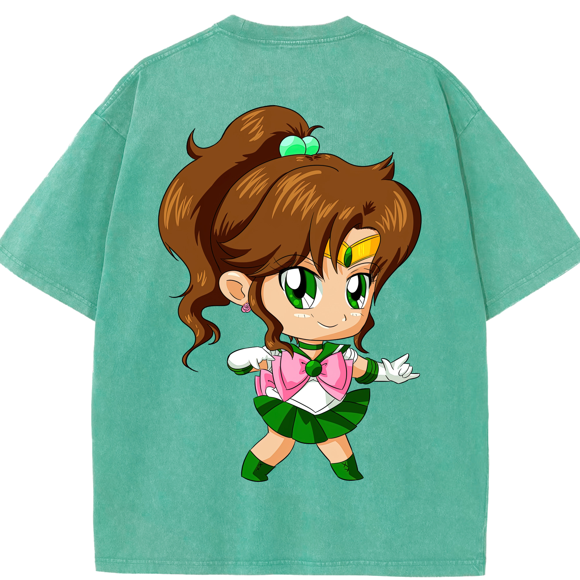 （画像用） 美少女戦士セーラームーン 木野 まこと きの まこと Sailor Moon Kino Makoto （セーラージュピター；Sailor Jupiter） 綿100% ヴィンテージ風 半袖Tシャツ（背面プリント）